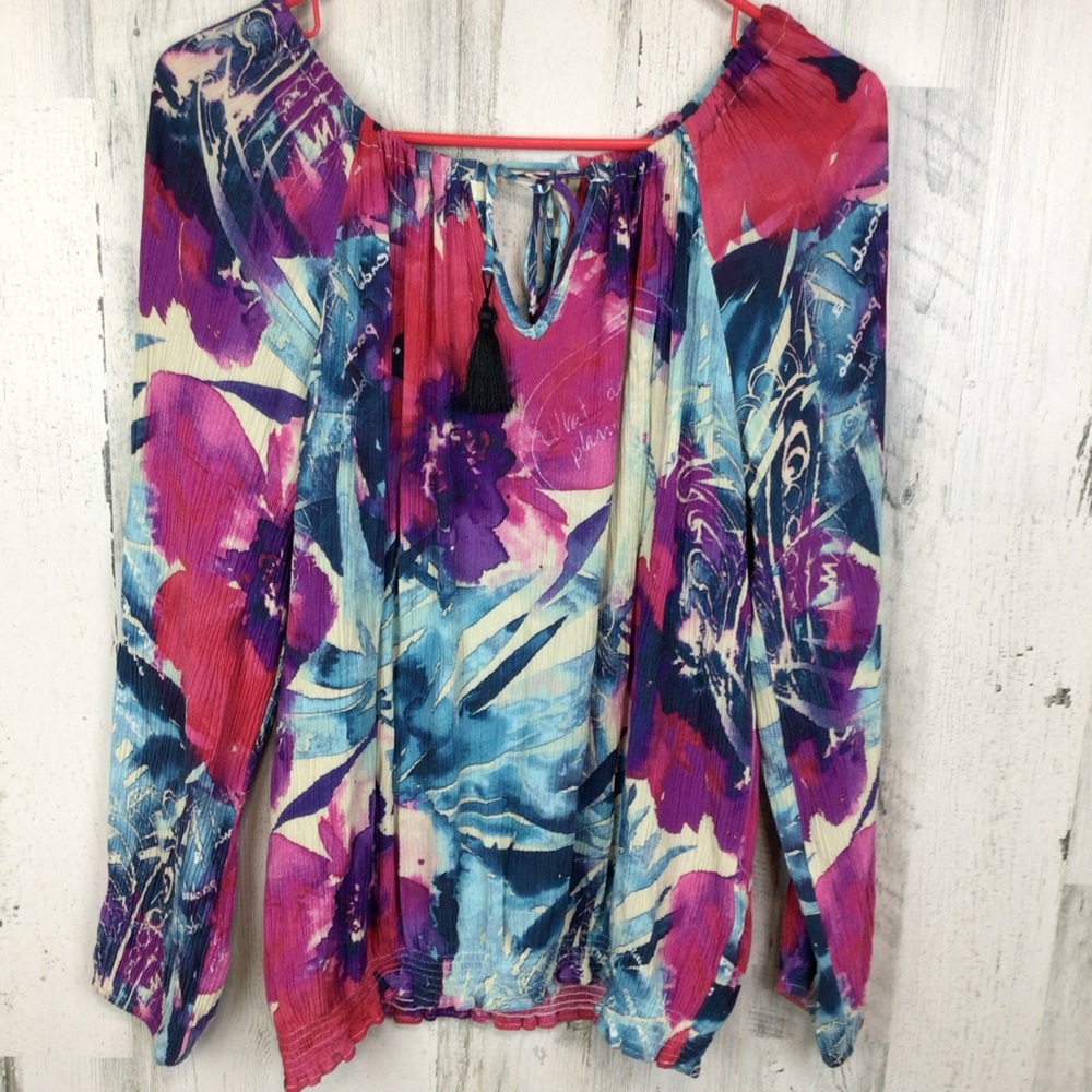 Desigual Shirt Blouse Floral Long Sleeve Top Multicolor Artsy Watercolor M